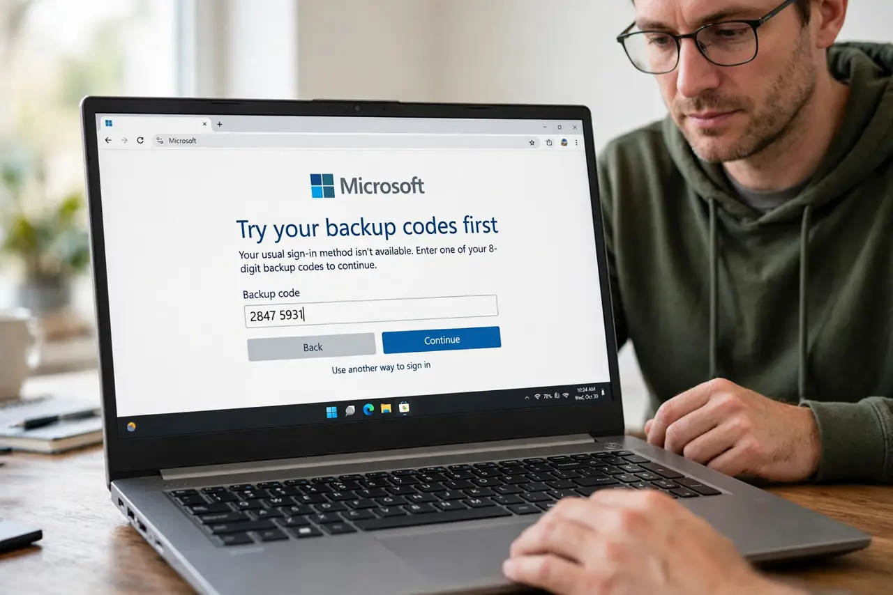 Step 1 in action for Lost Your Phone With 2FA on It: Try your backup codes first.