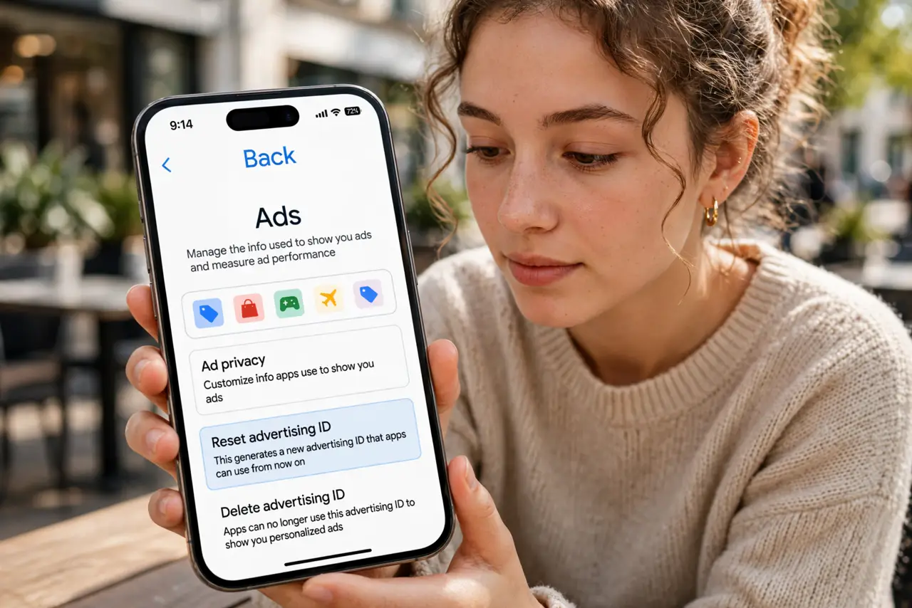 A person calmly performing the guide's first step: Open Google ad settings.