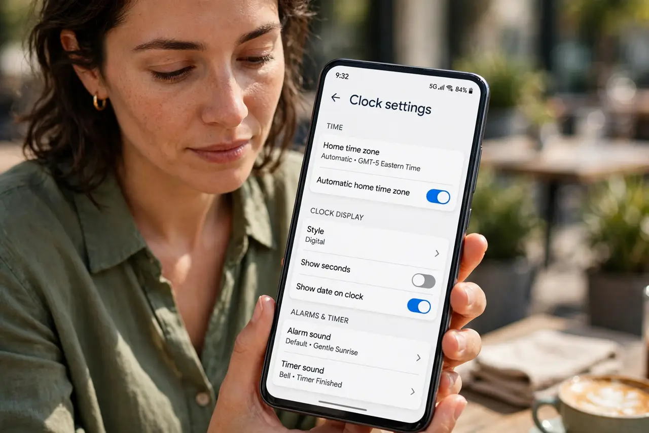 Step 1 in action for Change the Alarm Snooze Length on Android: Open the clock app's settings.
