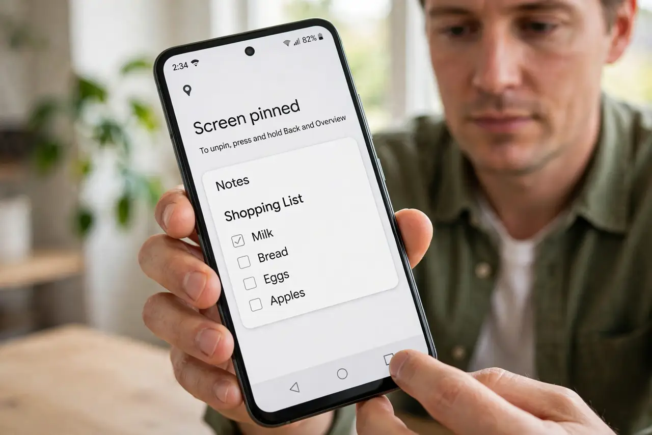 App Pinning Will Not Unpin on Android — photo showing the situation described in the guide.