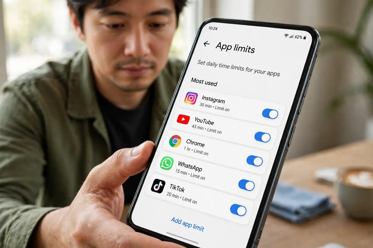 A person performing step 1: Open App limits.