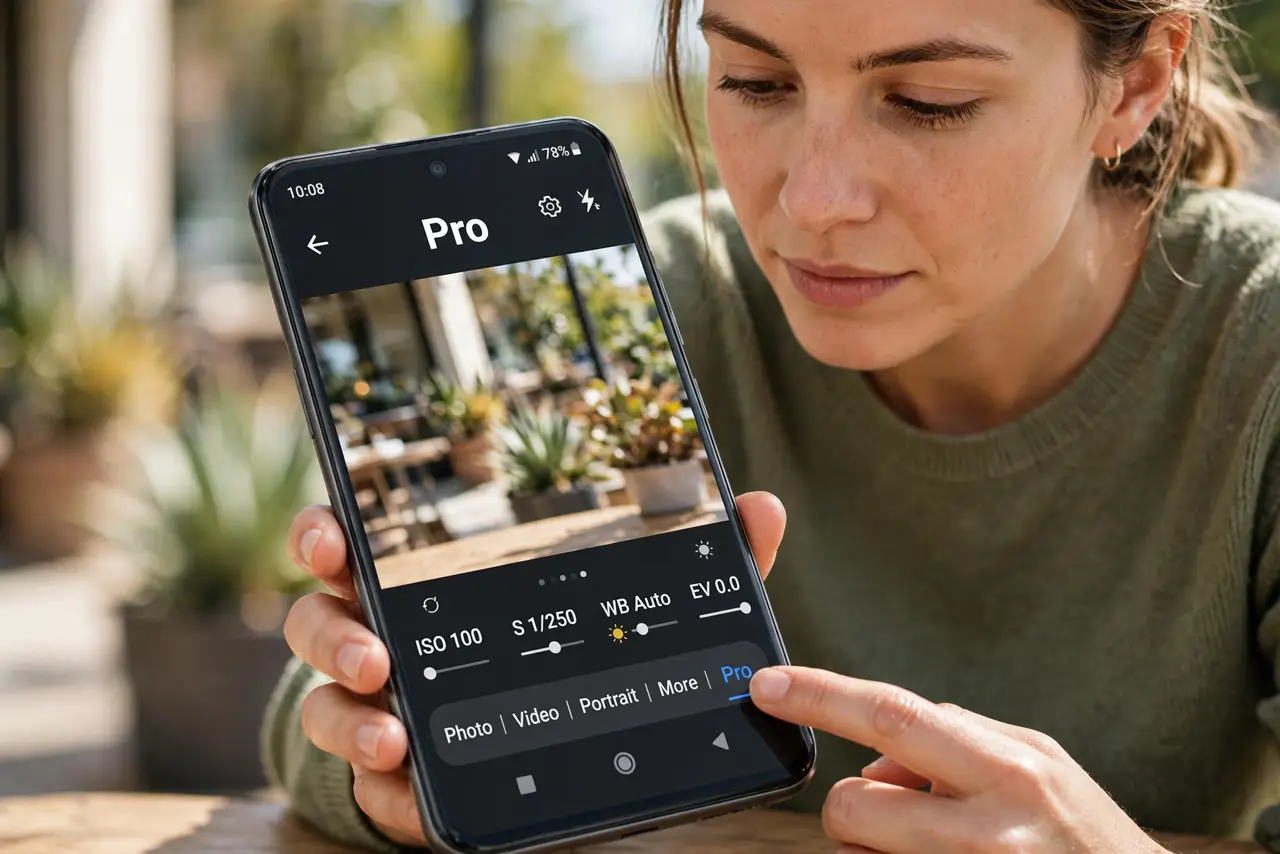 A person performing step 1: Find Pro mode.