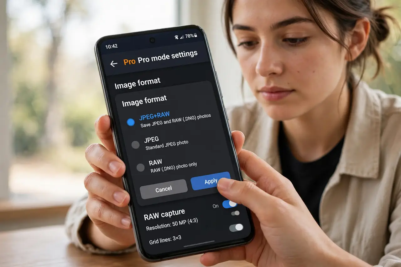 A person performing step 1: Enable RAW capture.