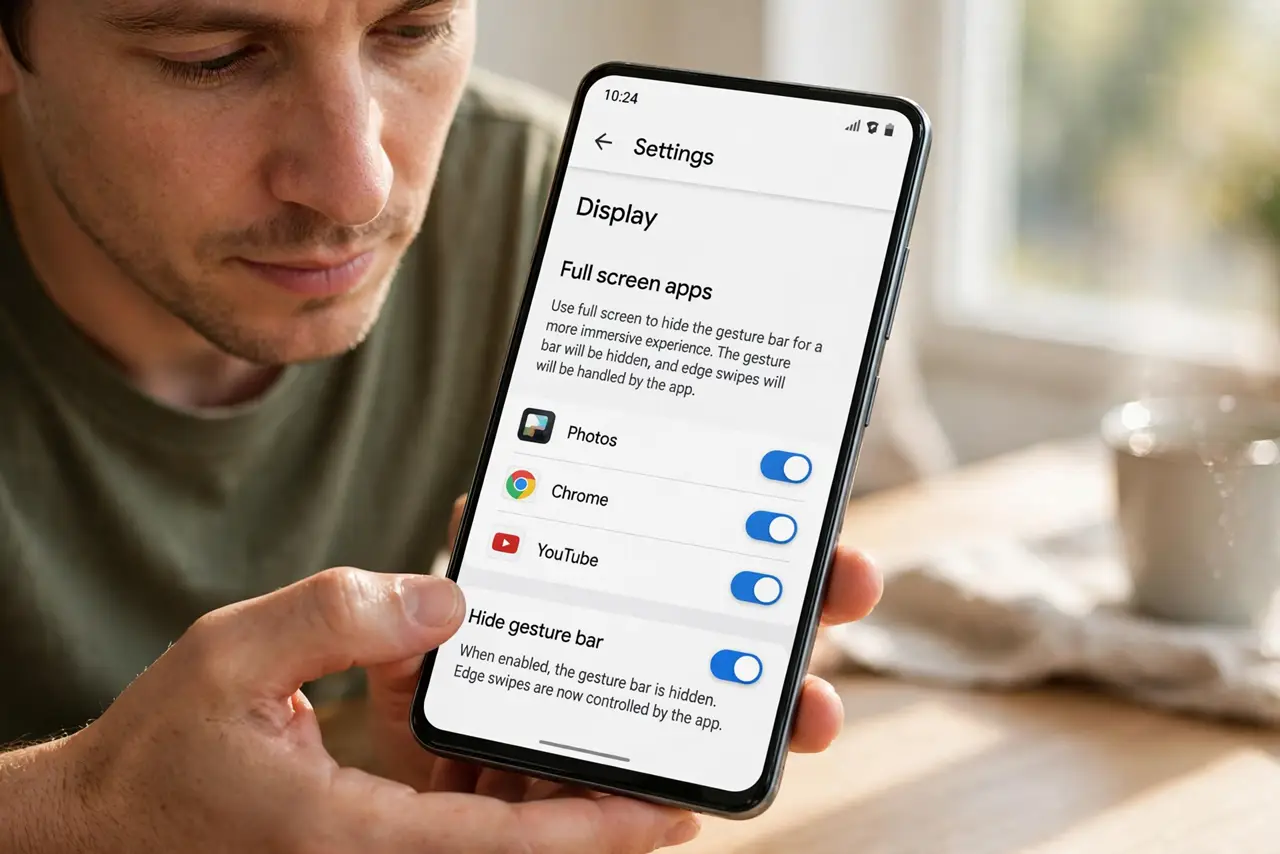 Gesture Navigation Conflicts With an App — step 1 being performed on the device.