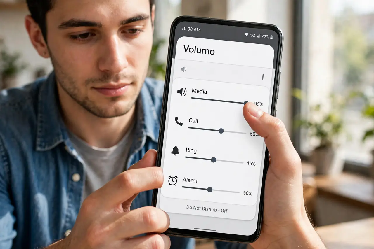 A person calmly performing the guide's first step: Turn it on from the volume panel.