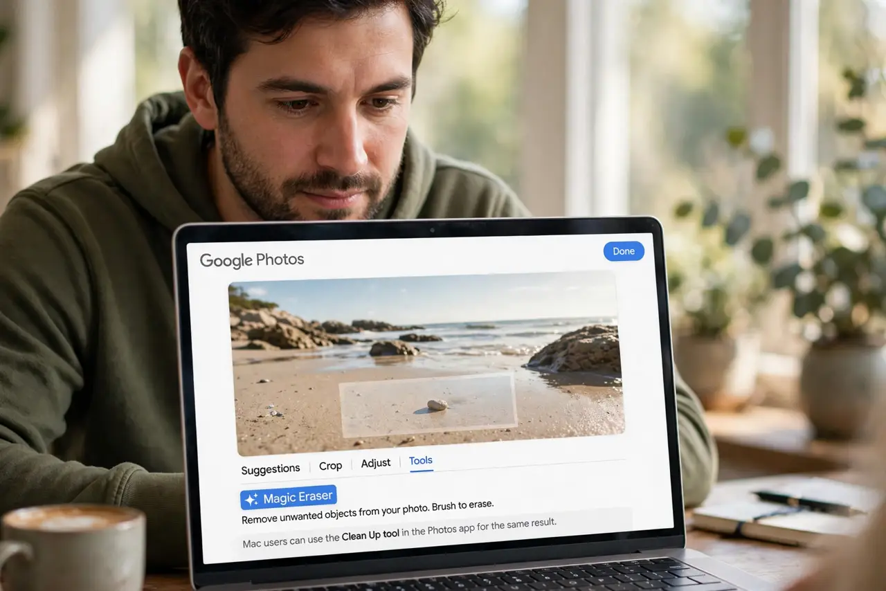 A person performing the first step of the guide: Open the photo in Google Photos.