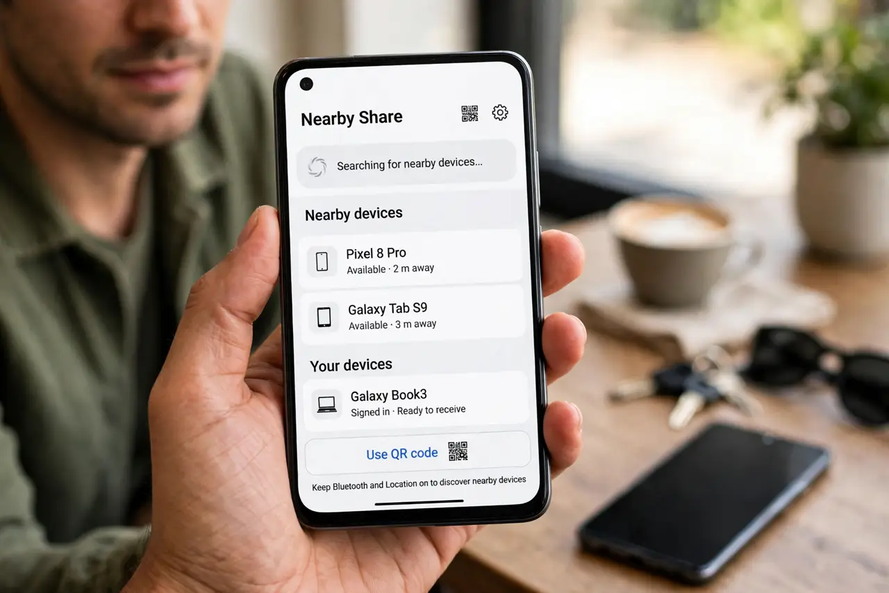 Nearby Share Finds No Android Device — photo showing the situation described in the guide.
