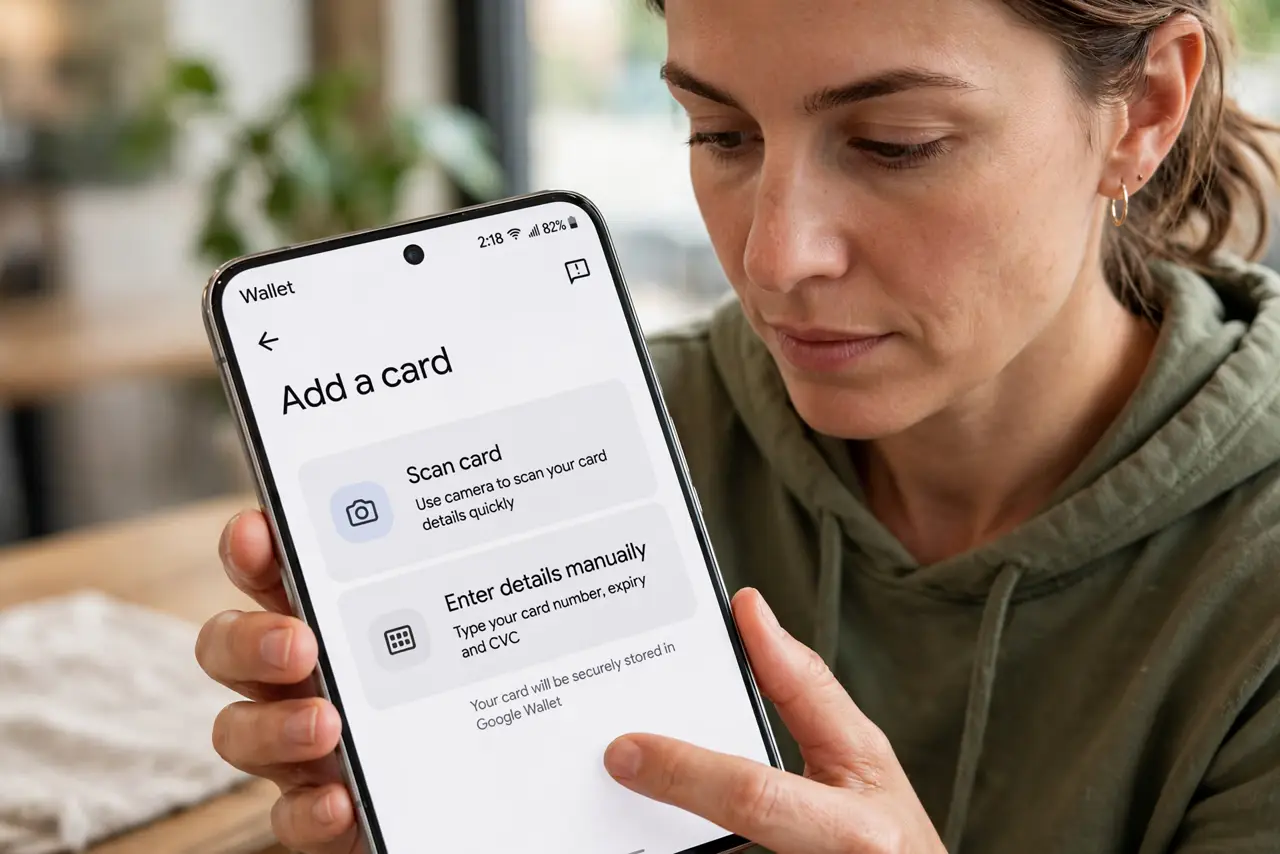 A person performing step 1: Add a card to Google Wallet.