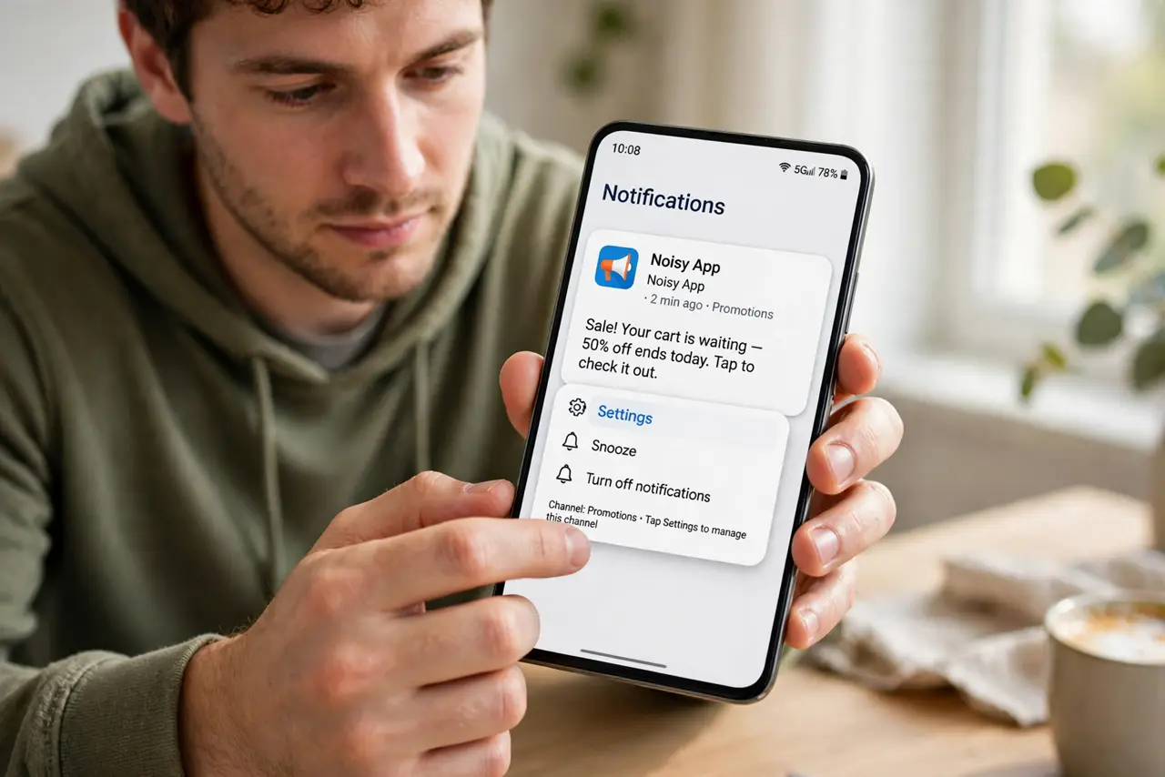Android Notification Channels, Explained Simply — step 1 being performed on the device.