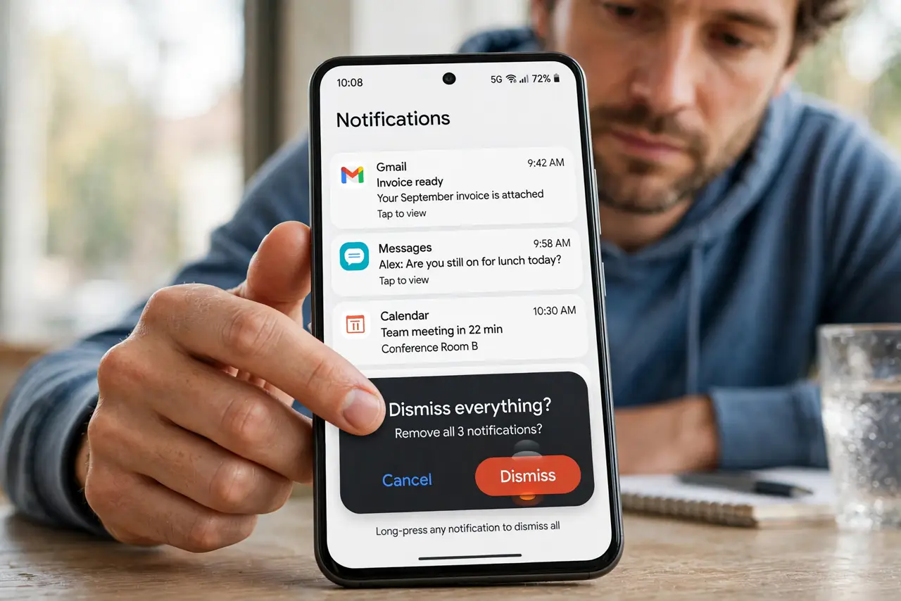 Step 1 in action for Notification Dots Won't Clear: Dismiss everything via long-press.