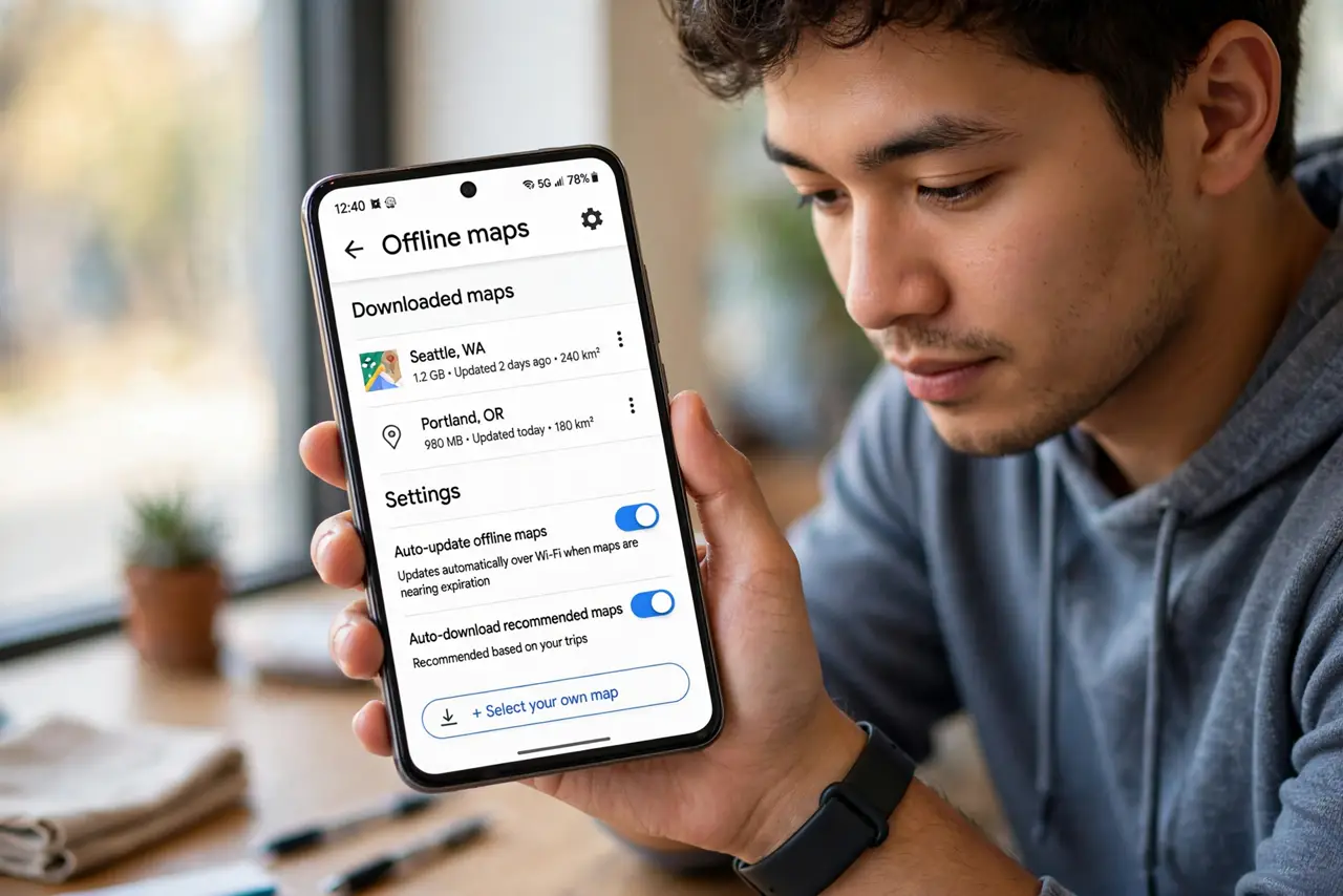 A person performing step 1: Open Offline maps.