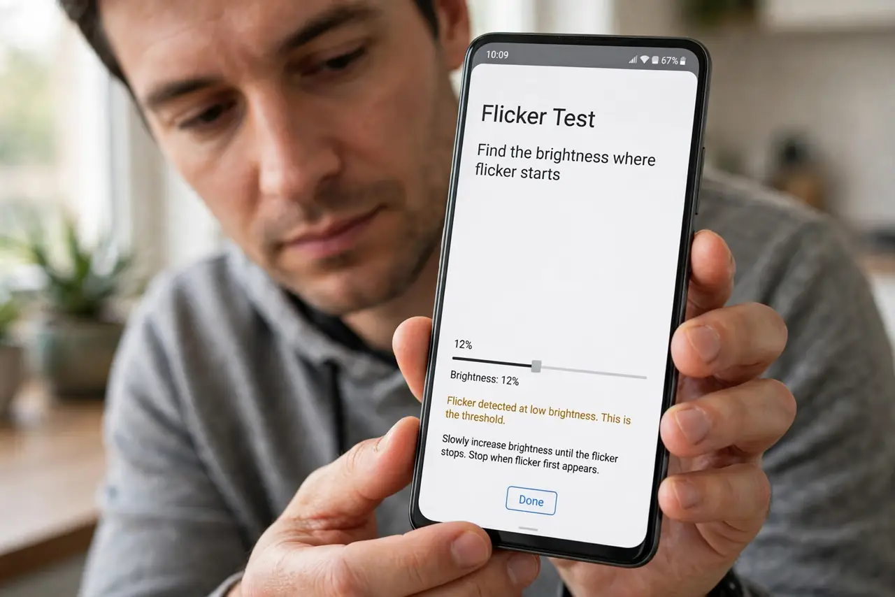 Step 1 in action for Screen Flickers at Low Brightness: Find the brightness where flicker starts.