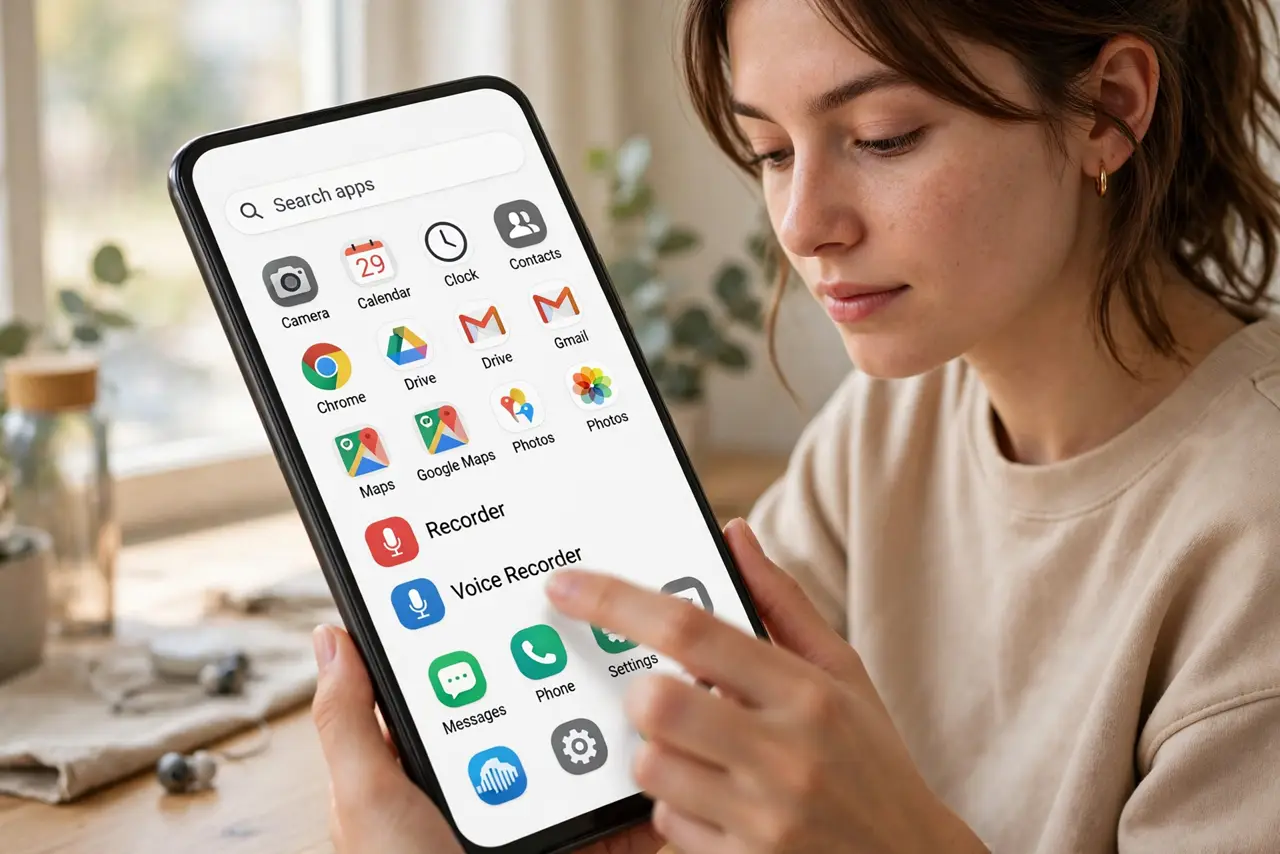 A person performing step 1: Find your recorder app.