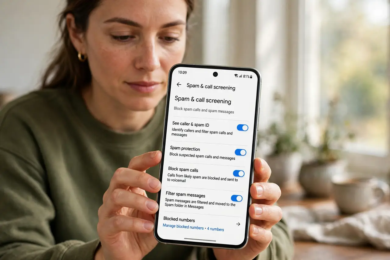 Step 1 in action for Spam Screening Blocks Real Calls: Find the spam settings.