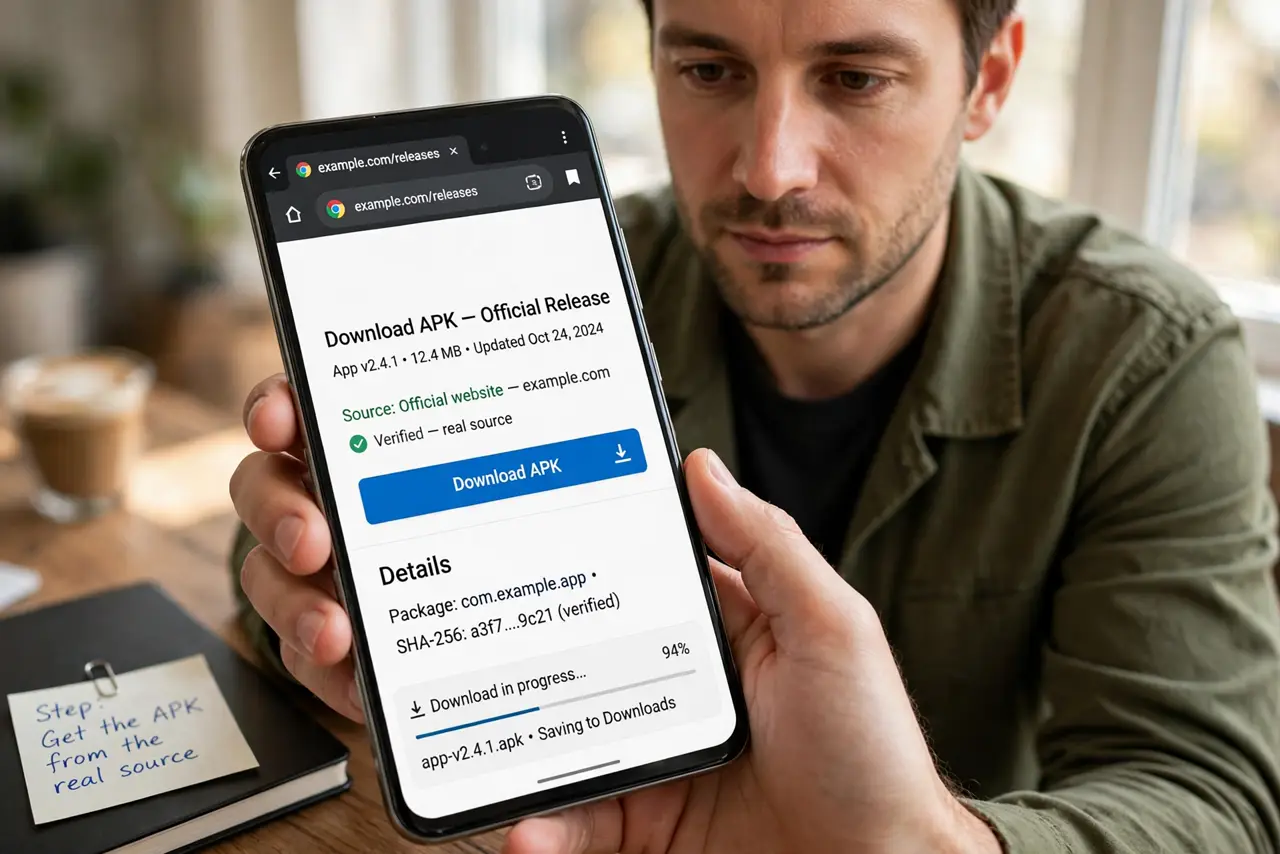 A person calmly performing the guide's first step: Get the APK from the real source.