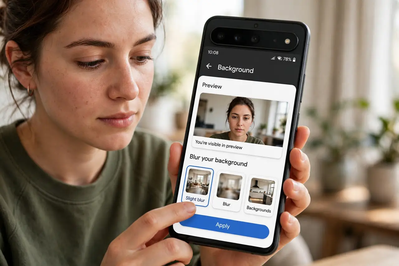 A person performing step 1: Blur in Google Meet.
