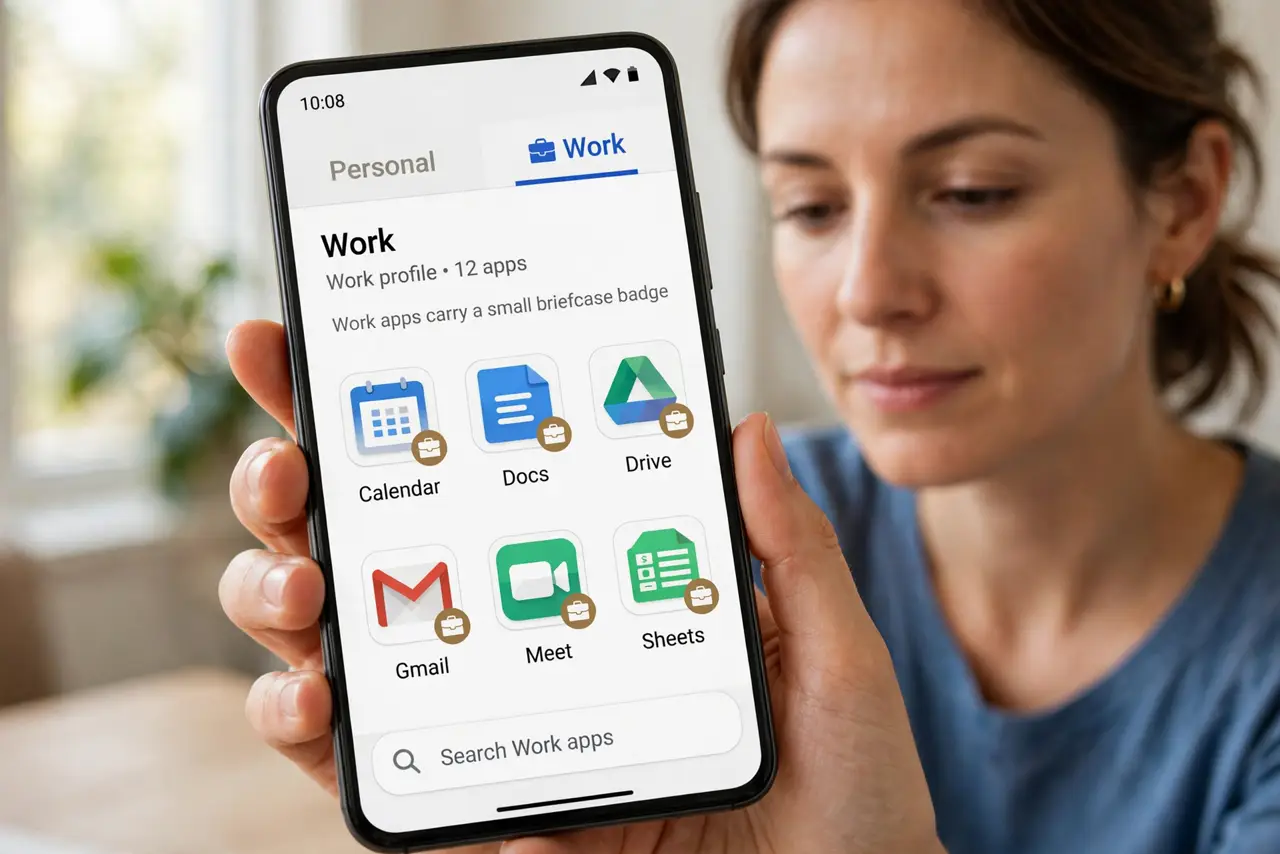 A Work Profile Mixes With Personal Apps — step 1 being performed on the device.
