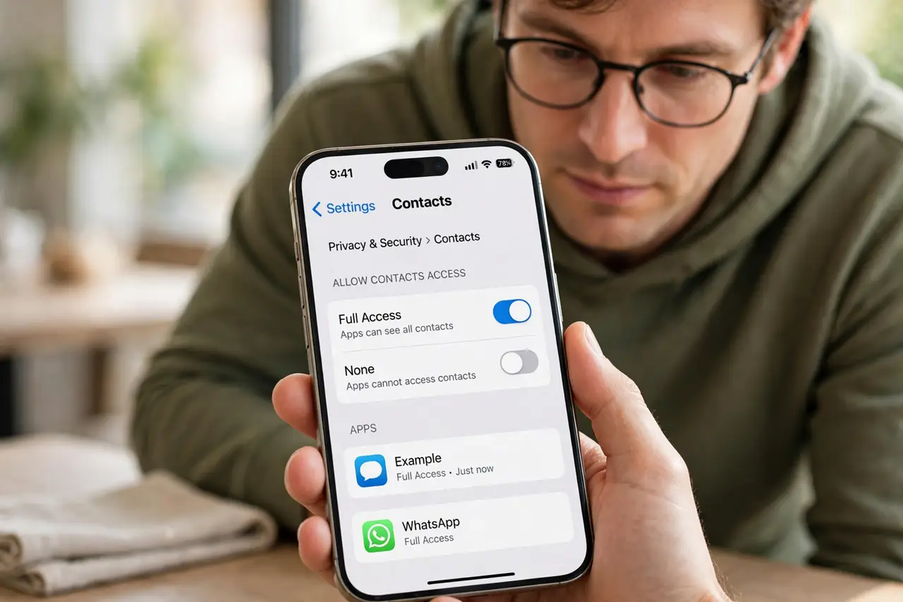 App Has Contacts Permission It Does Not Need? — step 1 being performed on the device.