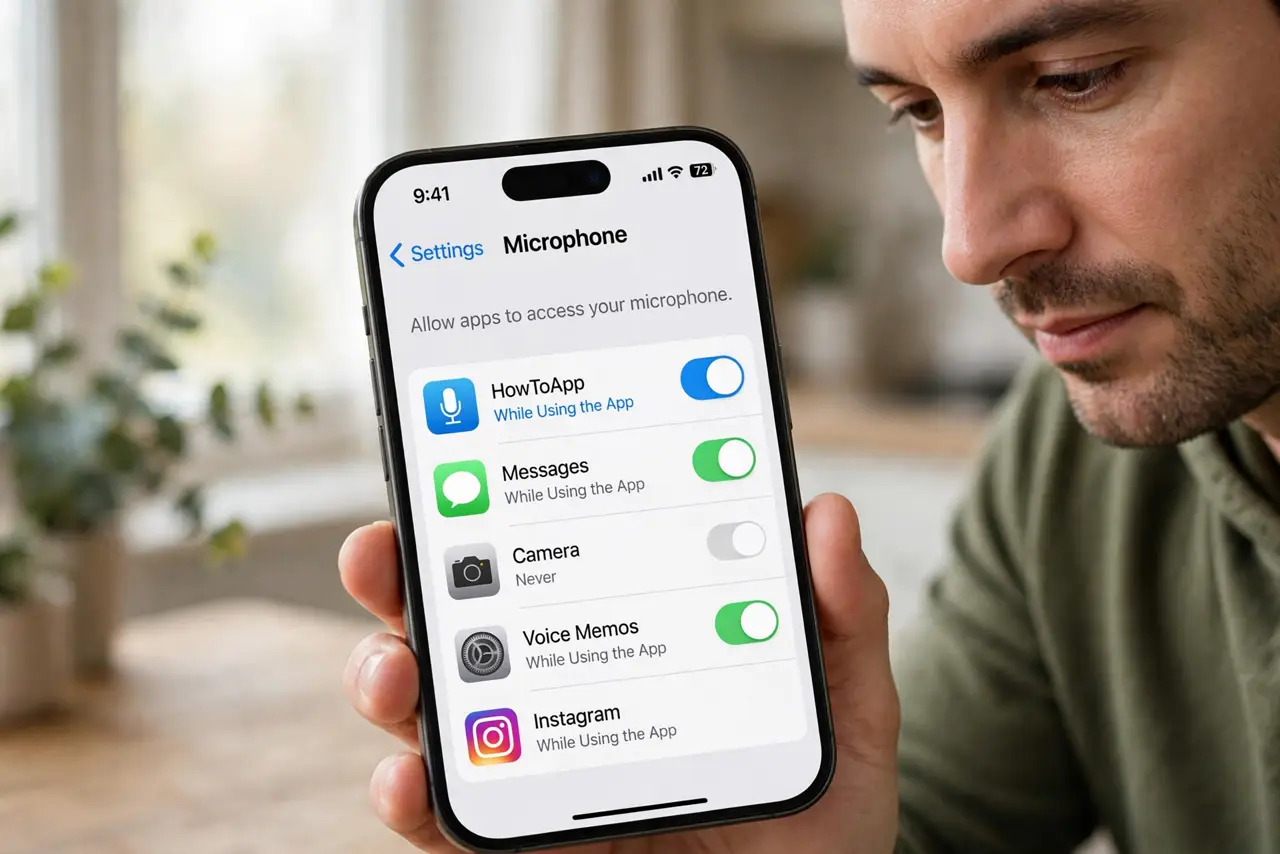 App Microphone Permission Always On? Fix It — step 1 being performed on the device.