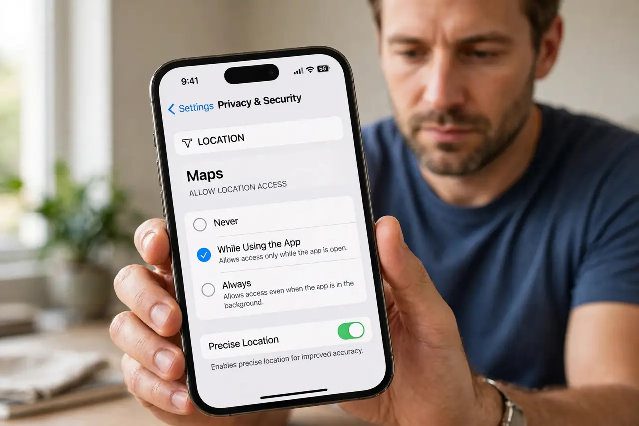 App Tracks Location in Background? Stop It — step 1 being performed on the device.