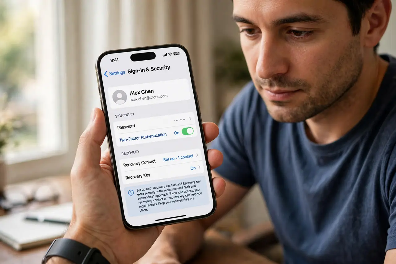 A person performing the first step of the guide: Open Sign-In and Security.