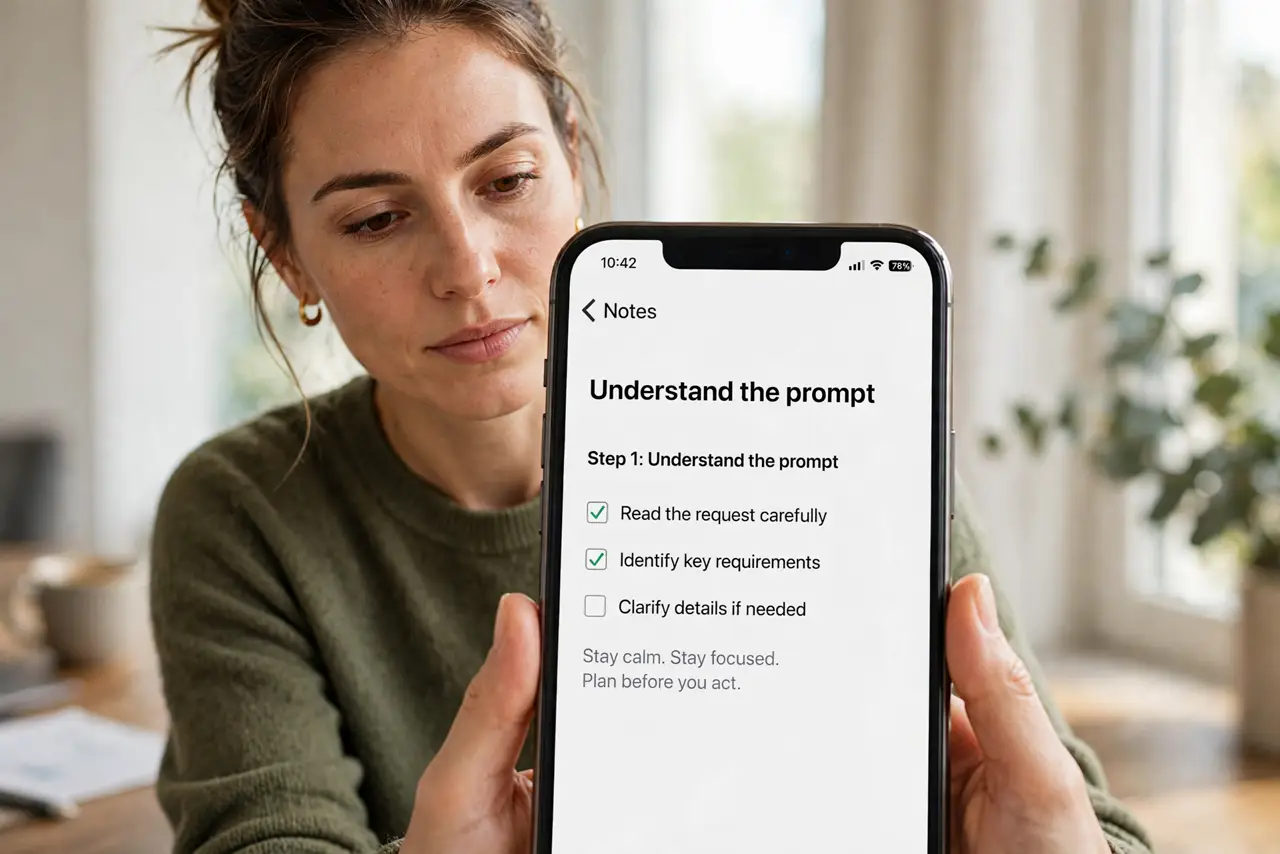 A person calmly performing the guide's first step: Understand the prompt.