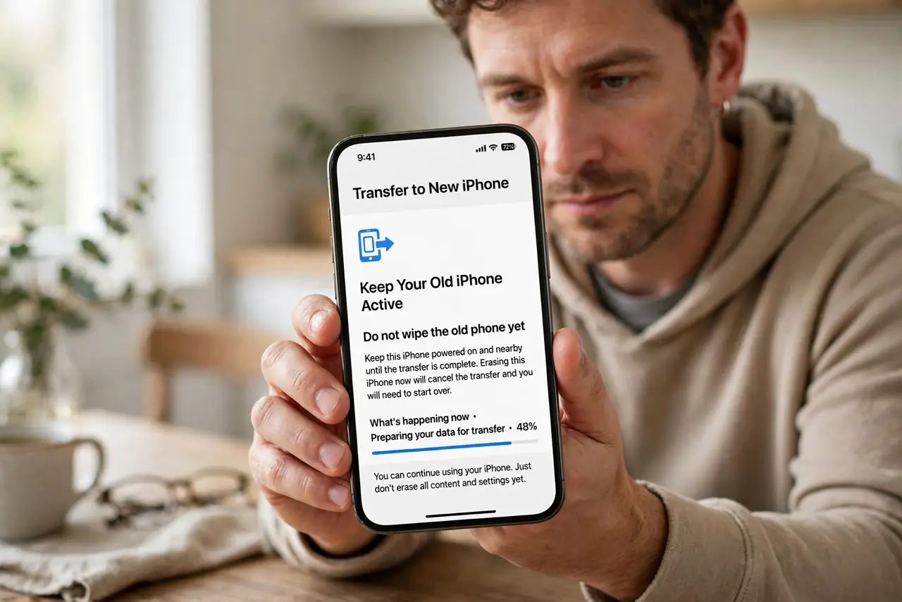 Step 1 in action for Move Authenticator to a New Phone: Do not wipe the old phone yet.