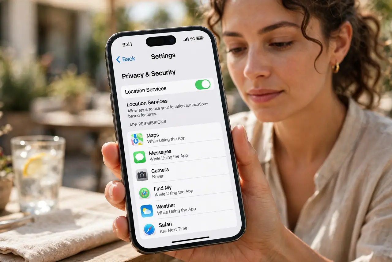A person performing the first step of the guide: Open location settings.