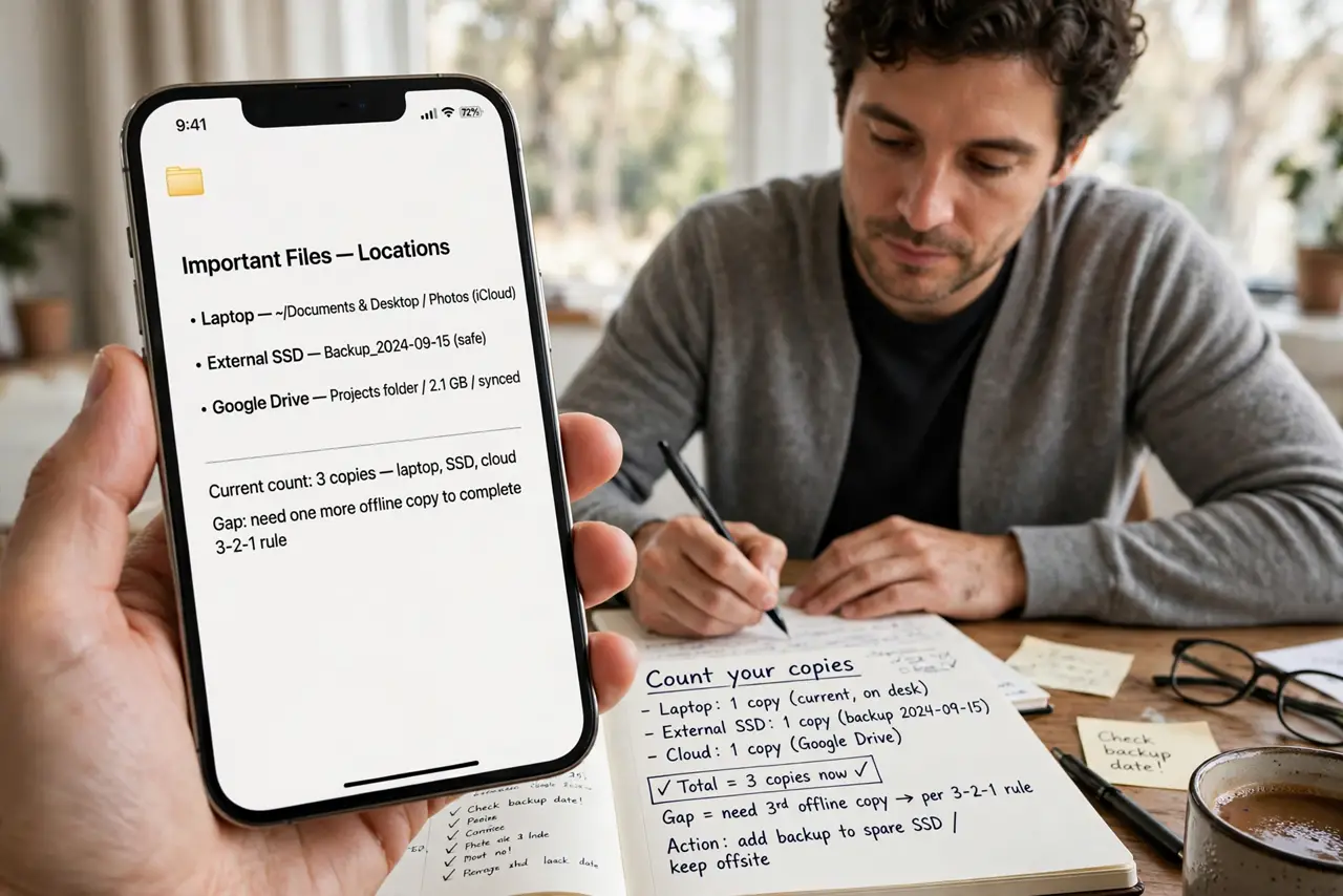 A person performing the first step of the guide: Count your copies.