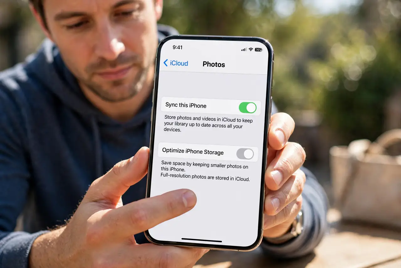 A person performing the first step of the guide: Turn on the automatic backup.