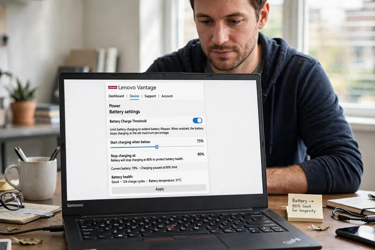 A person performing the first step: Check the manufacturer app first. Many brands offer the limiter inside Windows — no.