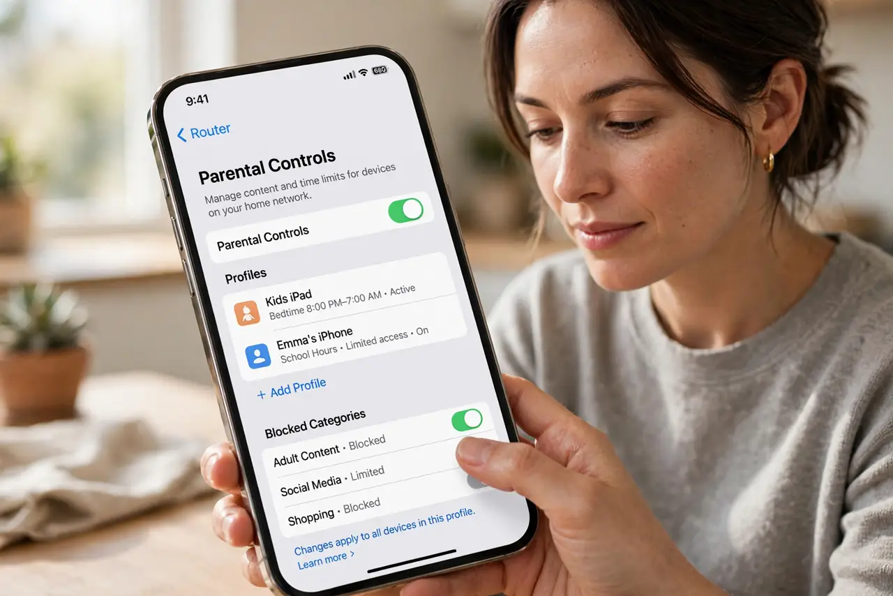 Step 1 in action for Block a Device at Bedtime via the Router: Open the router's parental controls.