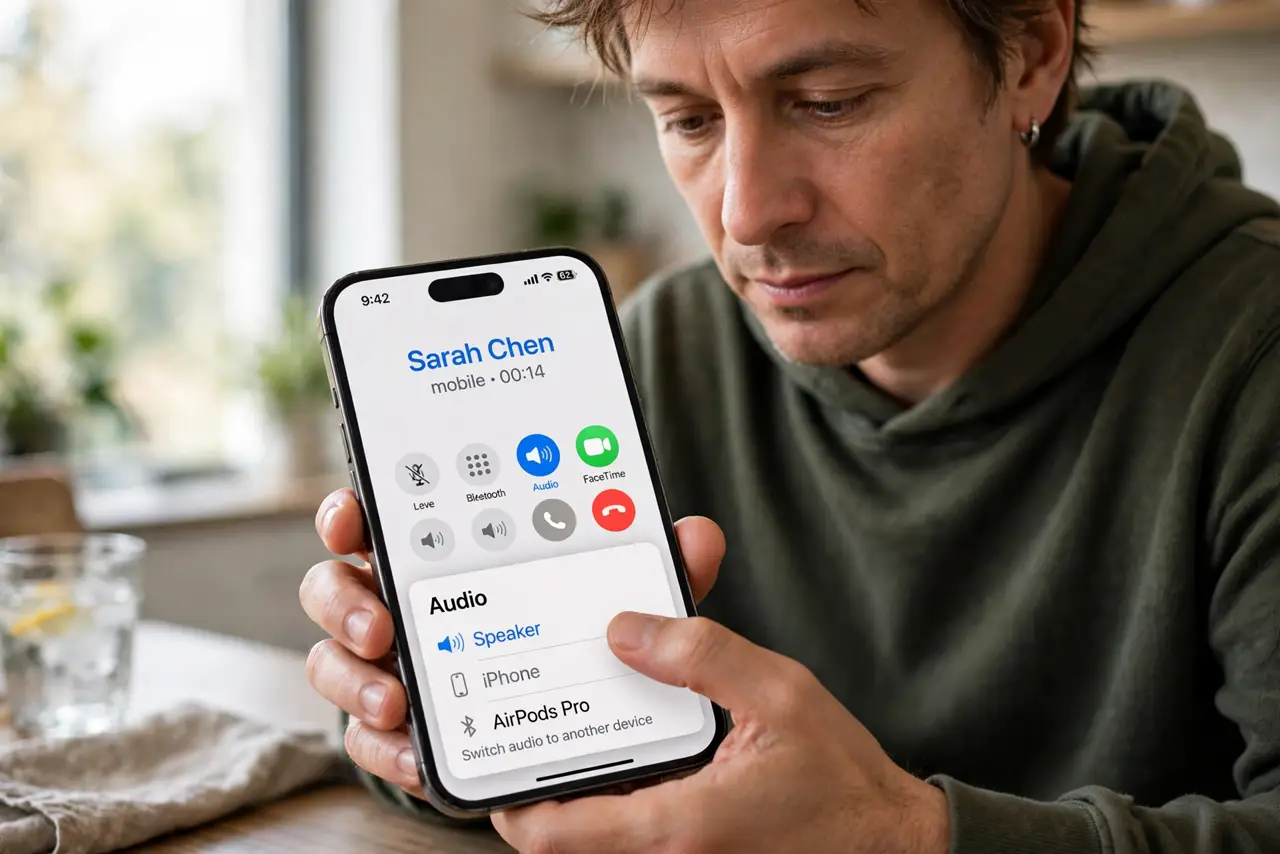 Step 1 in action for Call Audio Plays on the Wrong Device: Switch audio mid-call.