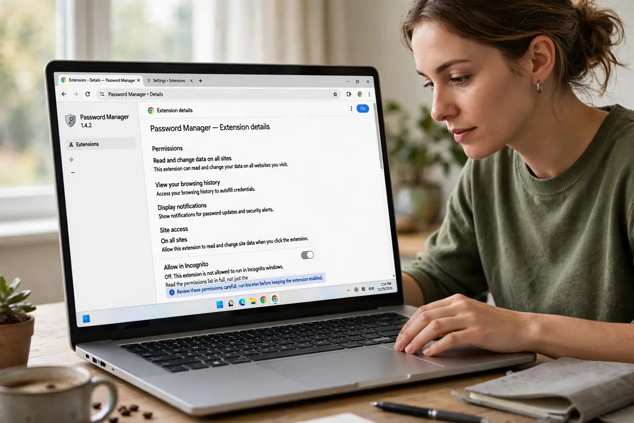 Browser Extension Asks for All Sites? Think Twice — step 1 being performed on the device.