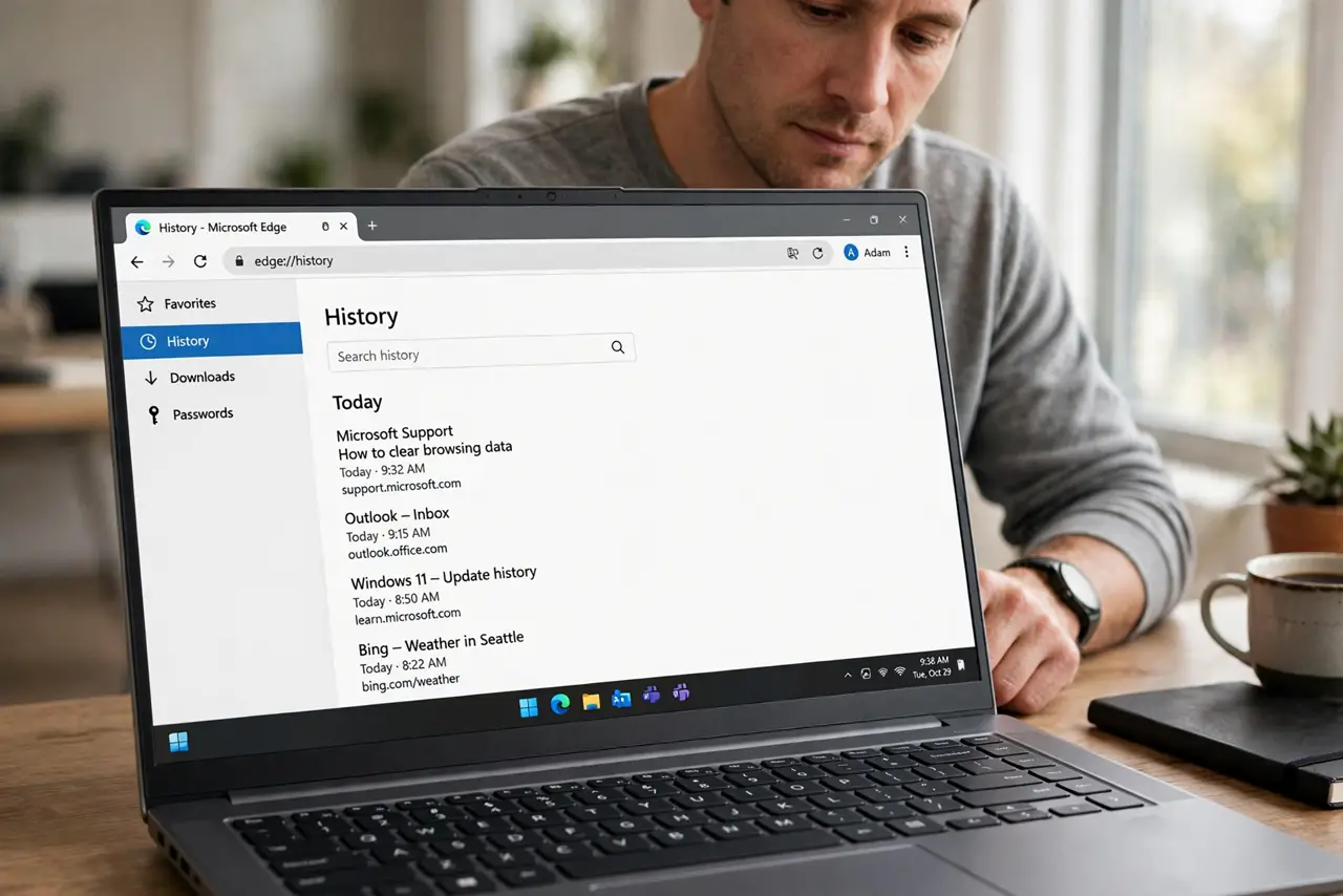 Person performing step 1: Open the history page in your usual profile. Open History and check today and recent days. Also confirm the profile icon shows your...