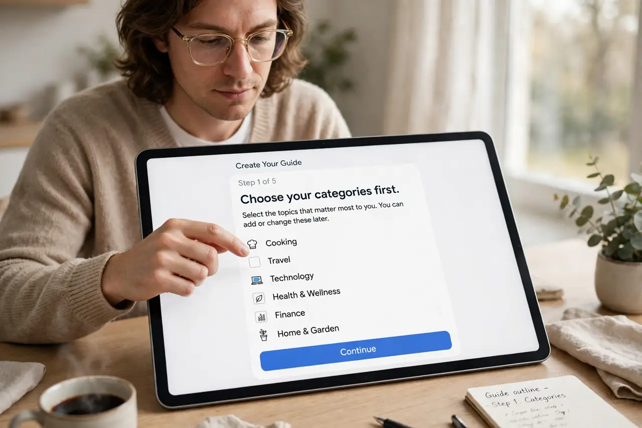 A person doing the guide's first step: Choose your categories first.
