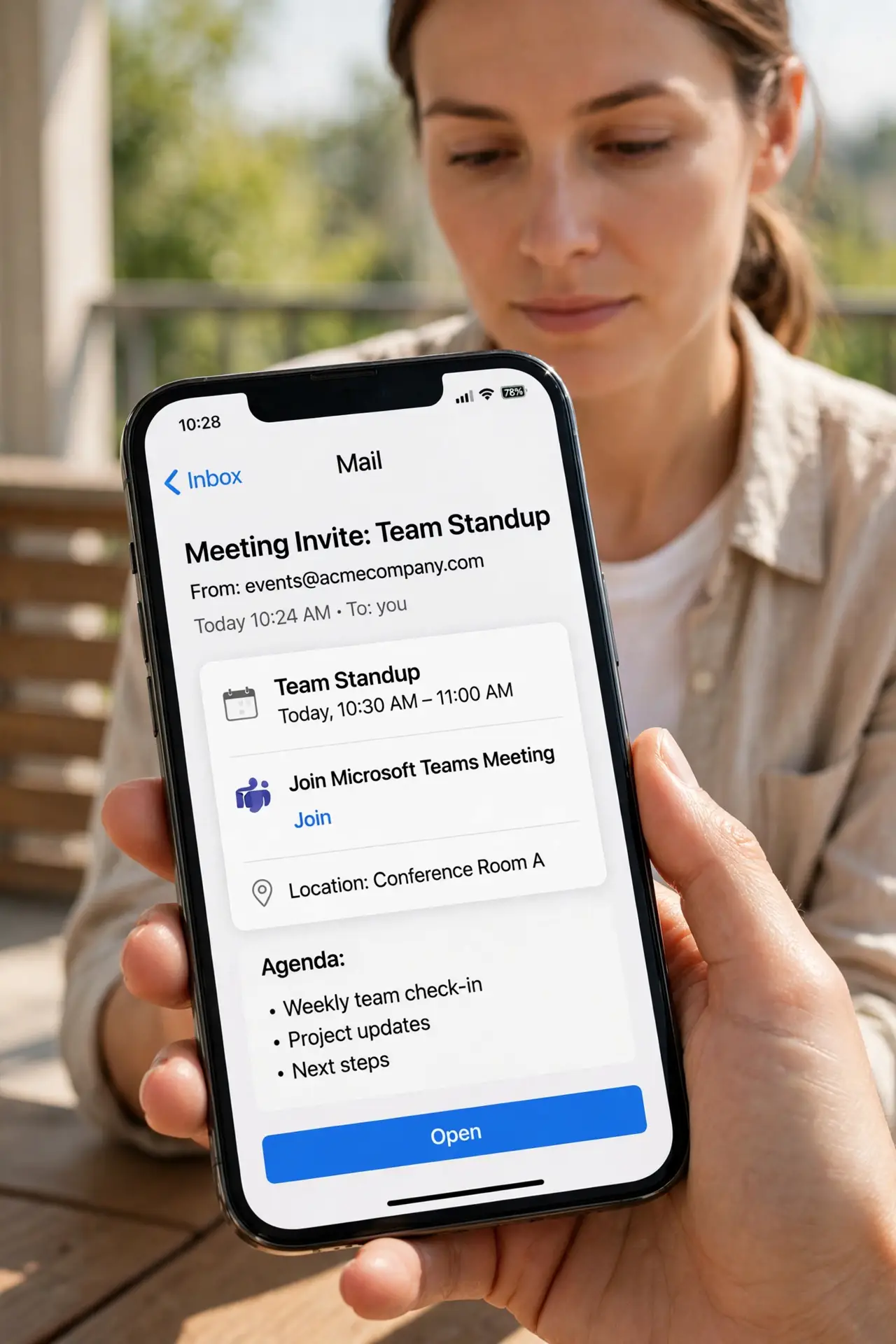 A person doing the guide's first step: Open the meeting invite.