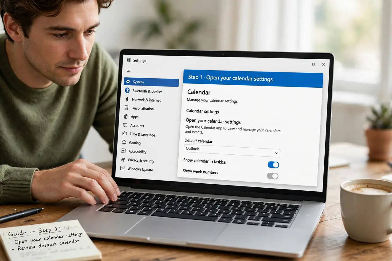 A person doing the guide's first step: Open your calendar settings.