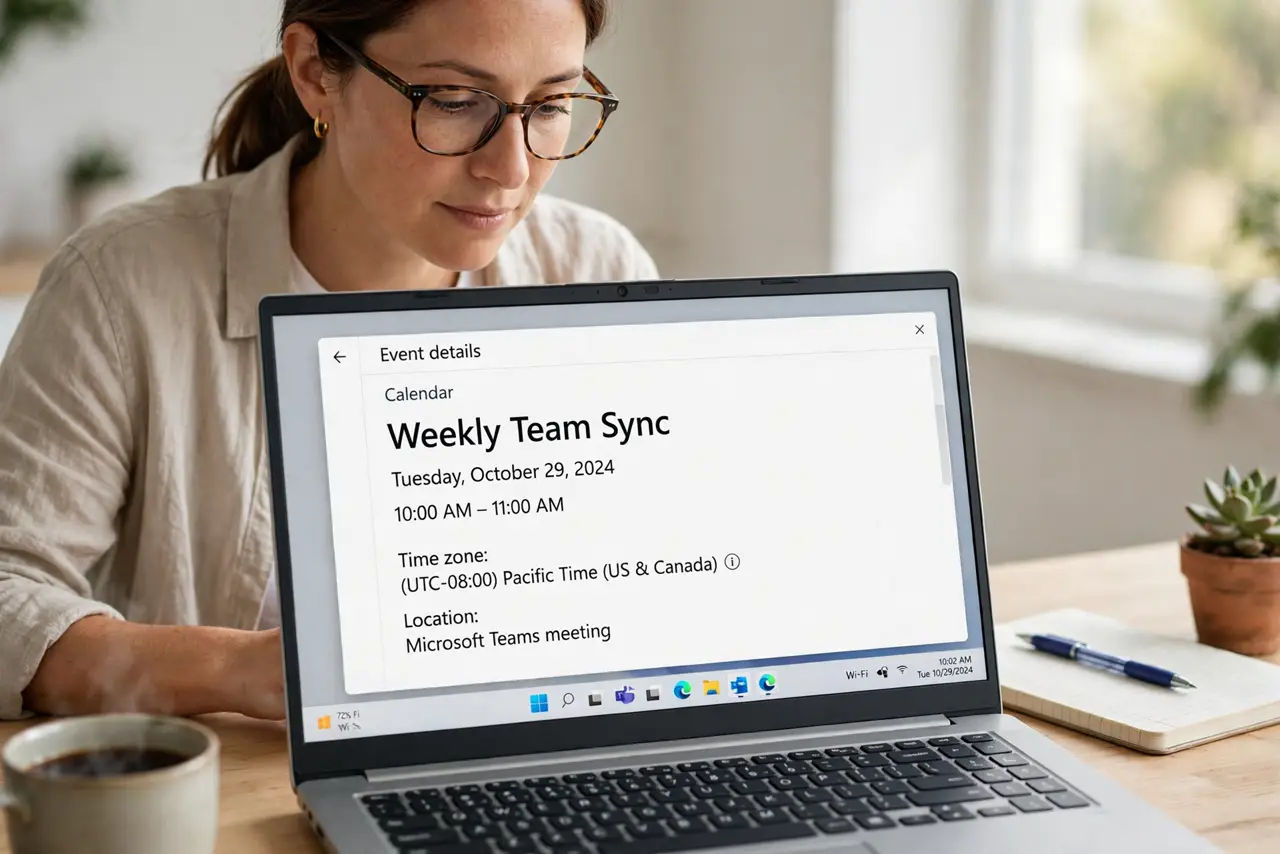 Person performing step 1: Open the event and check its time zone. Open the event details and look for a time zone field. An event created in one zone and viewed...