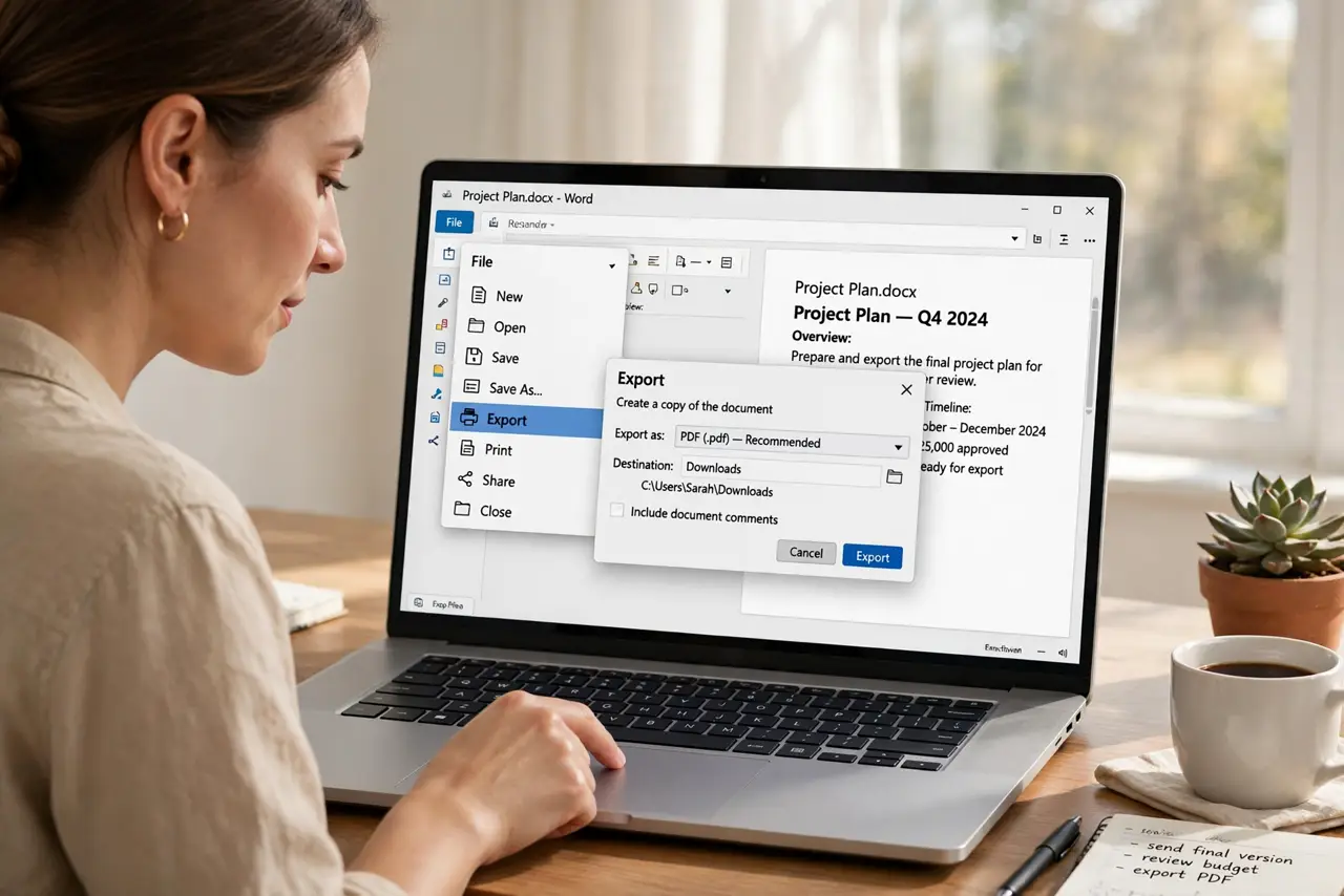 A person doing the guide's first step: Open the export option.