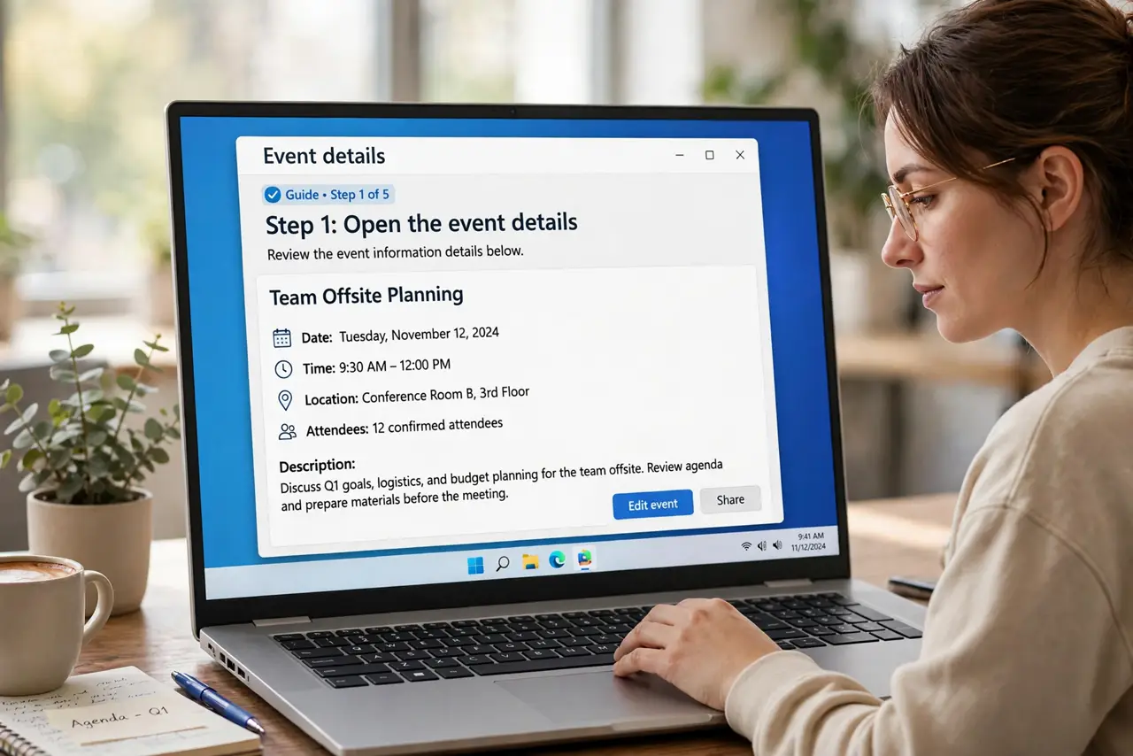 A person doing the guide's first step: Open the event details.