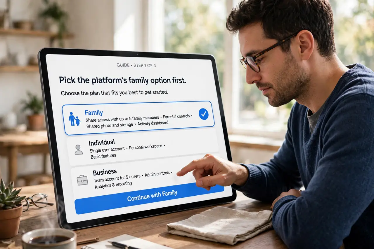 A person doing the guide's first step: Pick the platform's family option first.