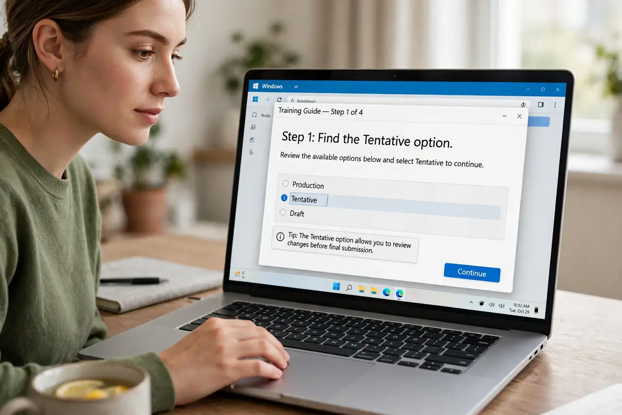 A person doing the guide's first step: Find the Tentative option.