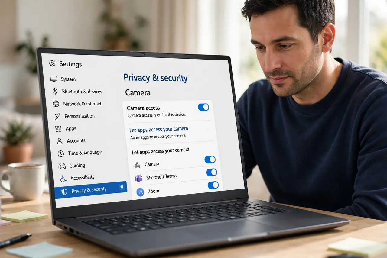 A person performing the first step: Check camera access in Settings.