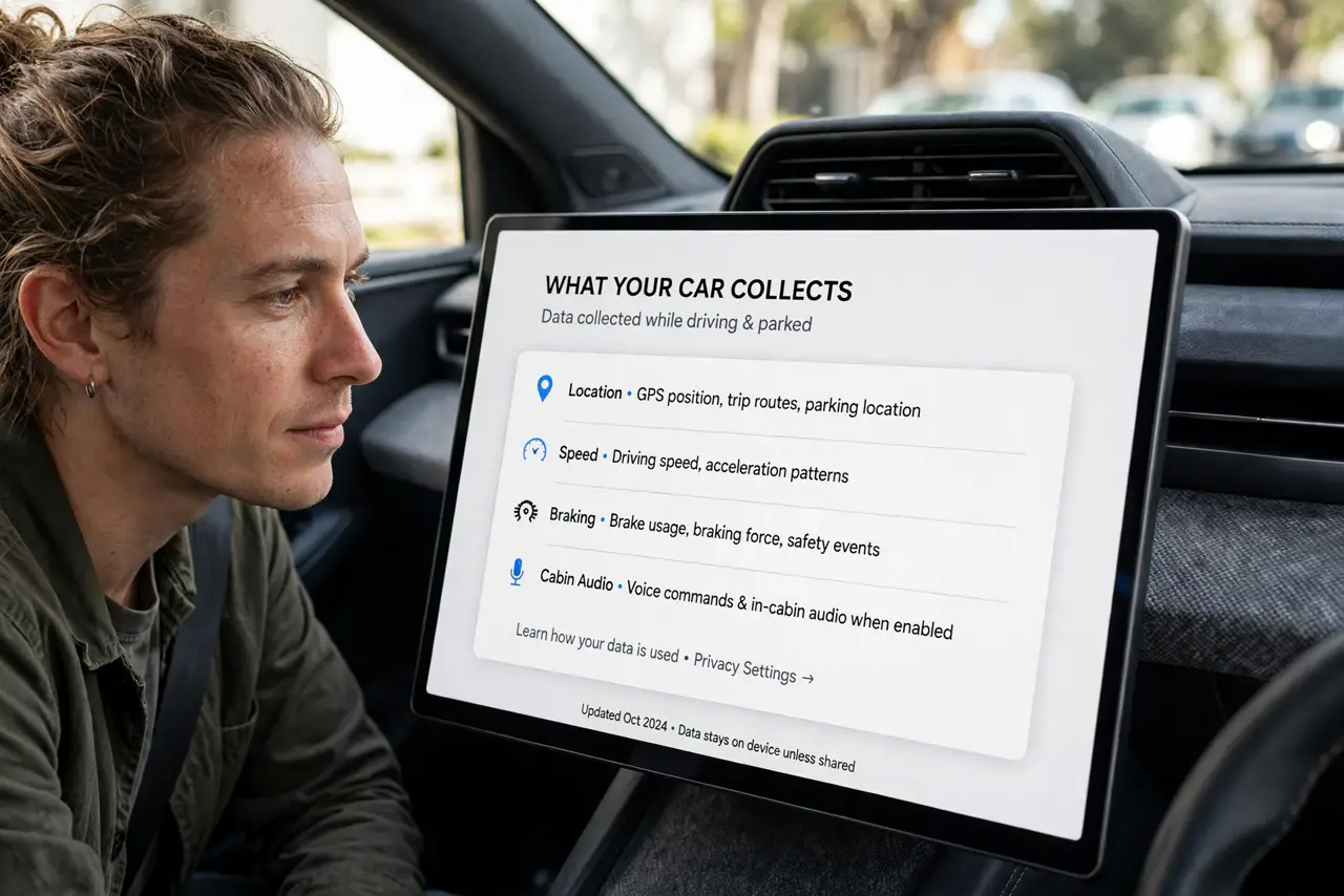 A person performing the first step of the guide: Learn what your car collects.