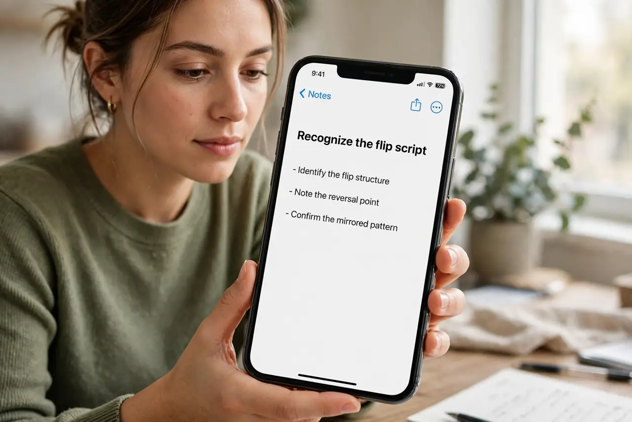 A person calmly performing the guide's first step: Recognize the flip script.