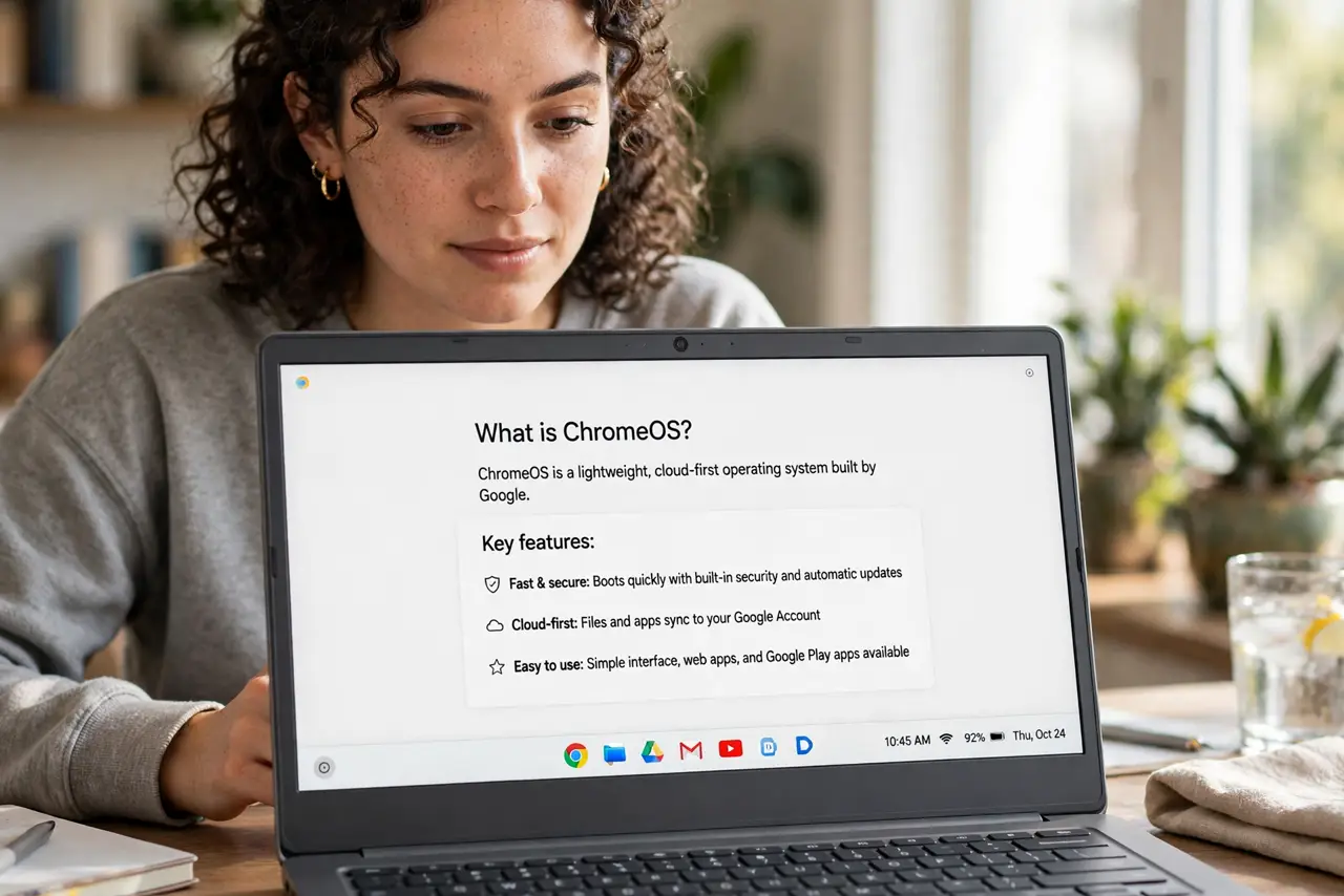 A person calmly performing the guide's first step: Understand what ChromeOS is.