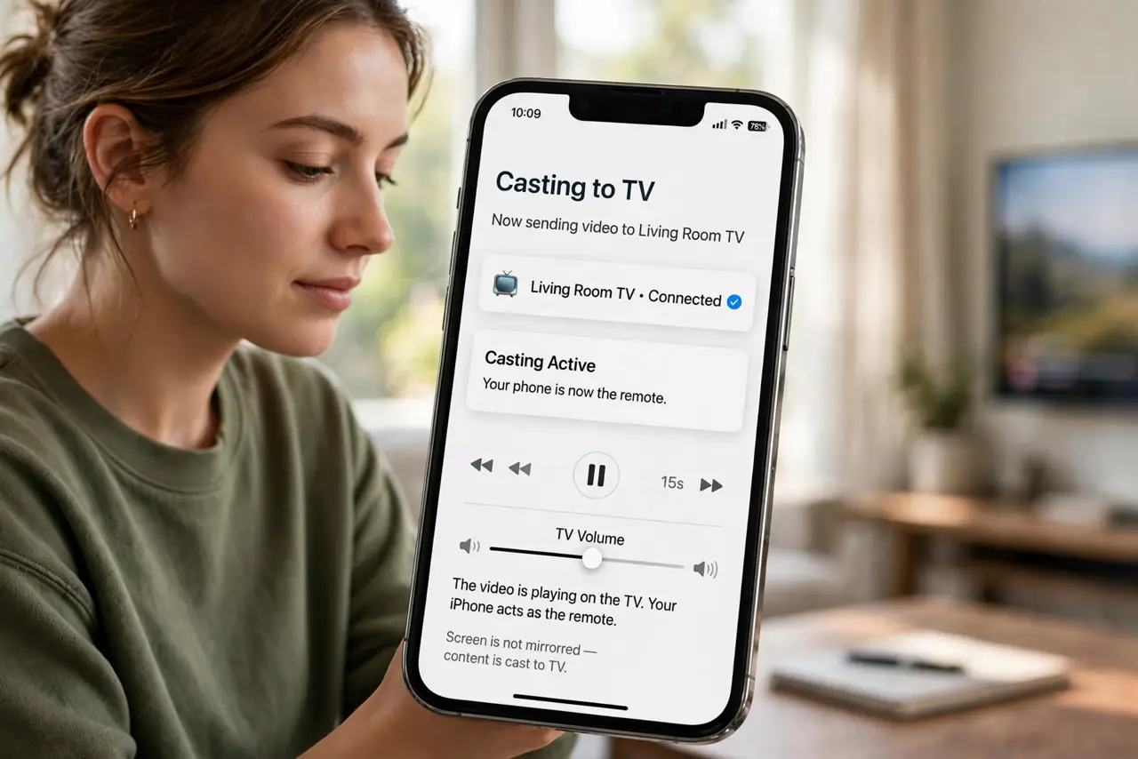 A person performing step 1: Understand what casting is. Casting sends the video stream to the TV while your phone acts as the remote. The .