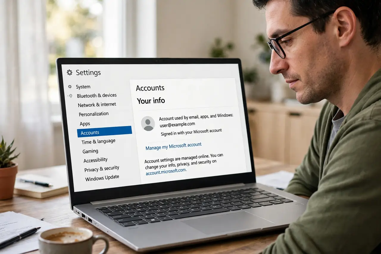 Person performing step 1: Check which account you are signed in to. Open the cloud app or website and confirm the signed-in account. A link shared with a work...