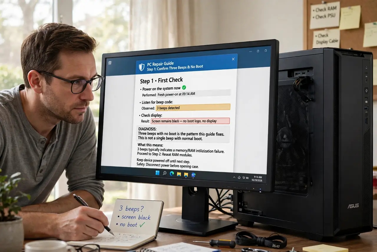 Computer Beeps Three Times on Startup? Fix It — step 1 being performed on the device.